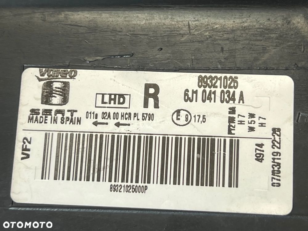 LAMPA PRZEDNIA PRAWA PRZÓD PRAWY CZARNE WNĘTRZE SEAT IBIZA IV 6J FR 6J1041034A - 5