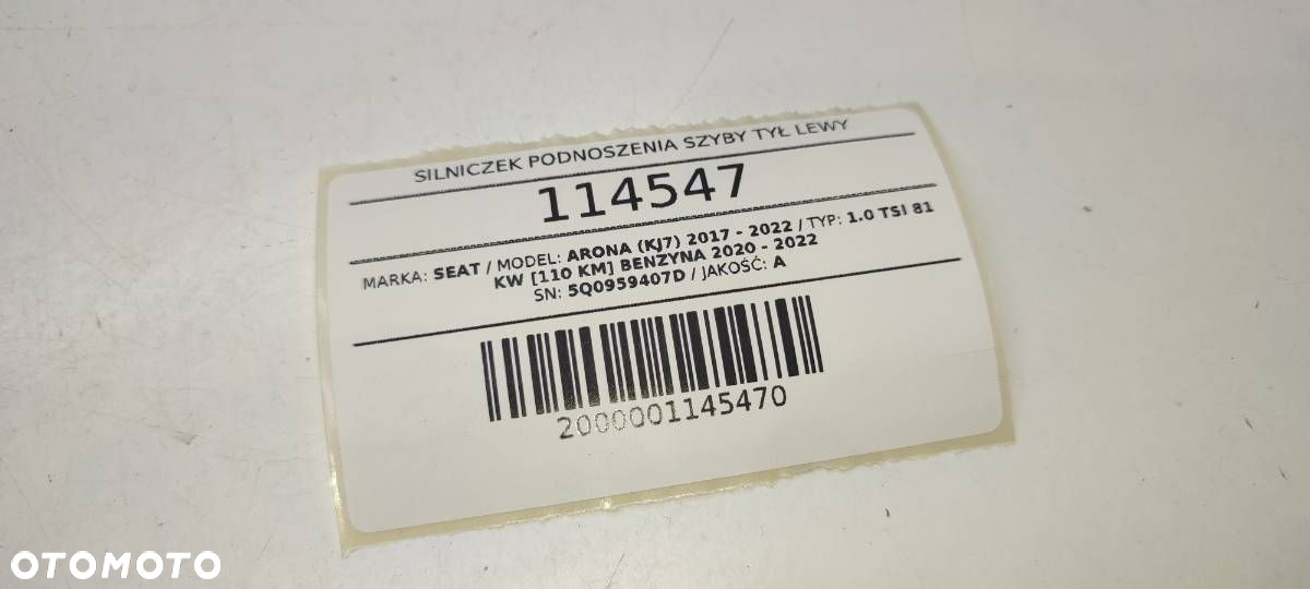 PODNOŚNIK SILNICZEK SZYBY TYŁ TYLNY LEWY SEAT ARONA 5Q0959407D - 5