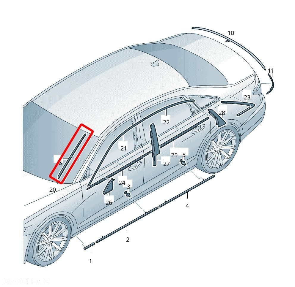 Listwa Audi A8 D5 17r.- NOWA lewa nakładka zgarniająca szyby przedniej czołowej zaślepka 4n0854327 - 1