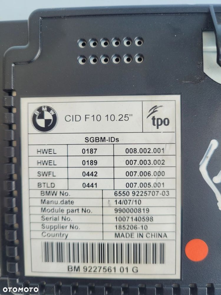 MONITOR WYŚWIETLACZ EKRAN NAWIGACJII BMW F10 F11 9227561 - 3