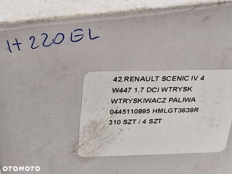RENAULT SCENIC IV 4 W447 1.7 DCI WTRYSK WTRYSKIWACZ PALIWA 0445110895 HMLGT3639R - 5