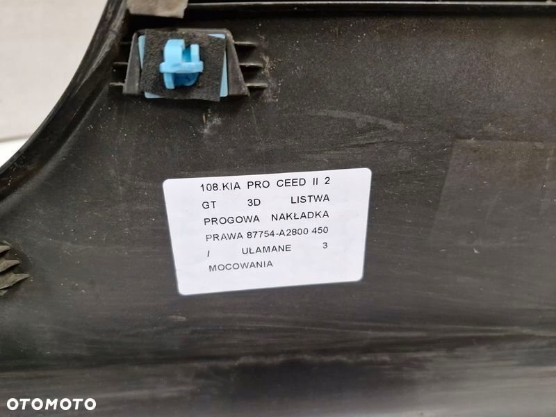 kia pro ceed 2 ii gt 3d listwa progowa nakładka prawa 87754-a2800 - 10