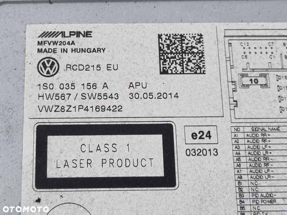 VW UP SEAT MII RADIO CD 1S0035156A - 5