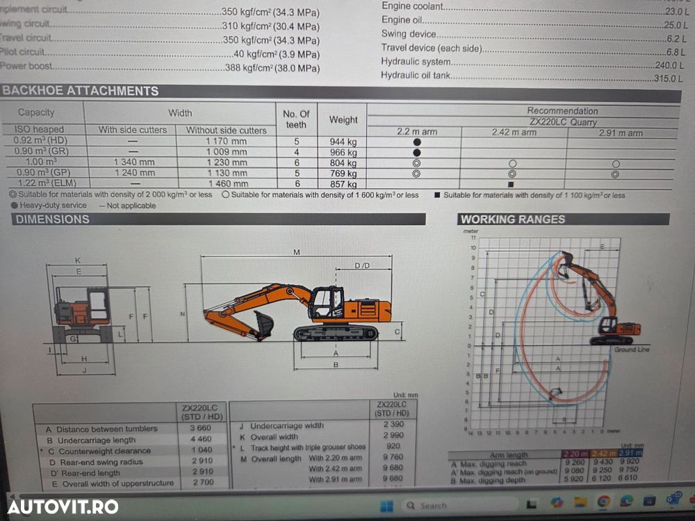 Hitachi ZX220, 22tone, 2026, 7ore, cupa 1,3mc, adancime sapare 7m, latime 2,99m, inst picon pe brate, Aer cond, computer in lb romana, produs in JAPONIA, posibilitate leasing 5 ani, garanti 1 an-PROMOTIE 109.900 EUR+Tva - 35