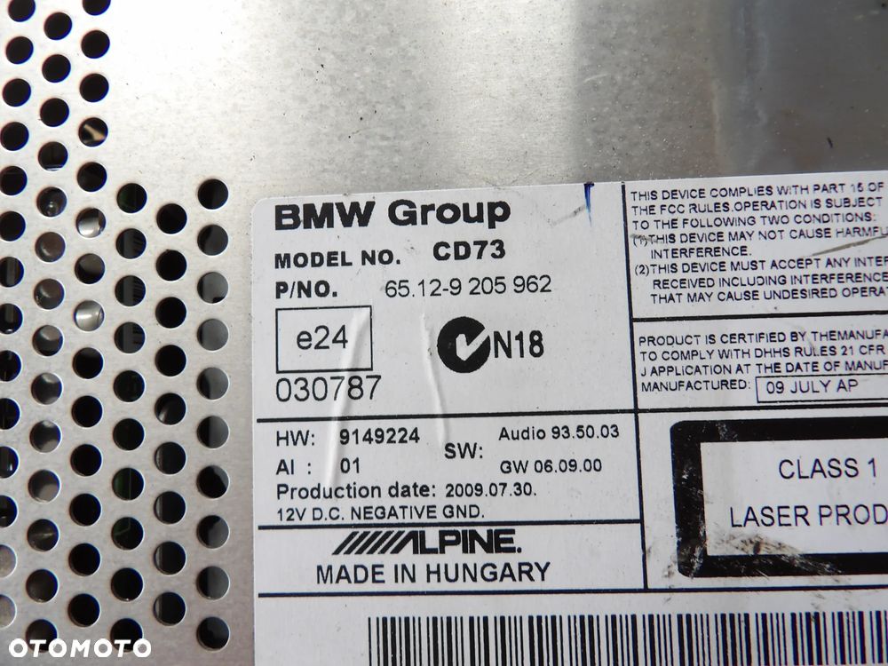 BMW - E91 - RADIO CD - ALPINE - PROFESSIONAL - FABRYCZNE - 9205962 - 3
