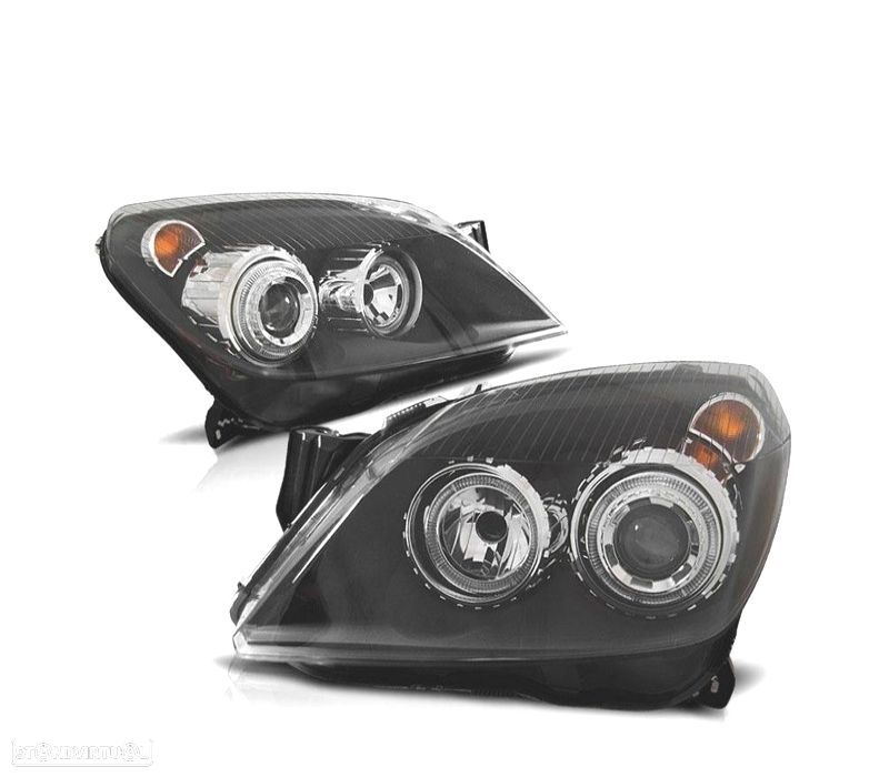 FARÓIS FRONTAIS ANGEL EYES PARA OPEL ASTRA H FUNDO PRETO - 1