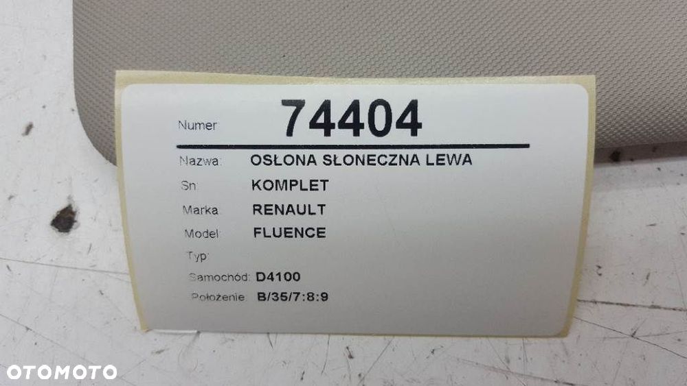 OSŁONA PRZECIWSŁONECZNA LEWA PRAWA KOMPLET DASZEK RENAULT FLUENCE - 2