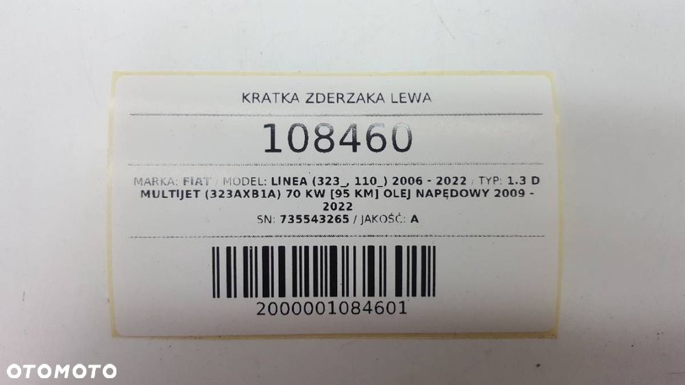 KRATKA ZDERZAKA LEWA PRZÓD ZAŚLEPKA FIAT LINEA LIFT 735543265 - 8