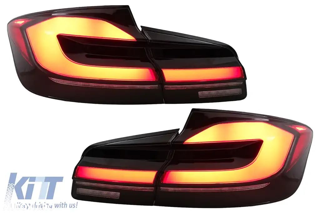 Stopuri LED compatibil cu BMW Seria 5 F10 (2011-2017) Rosu Negru cu Semnal Dinamic LCI G30 Design - 1