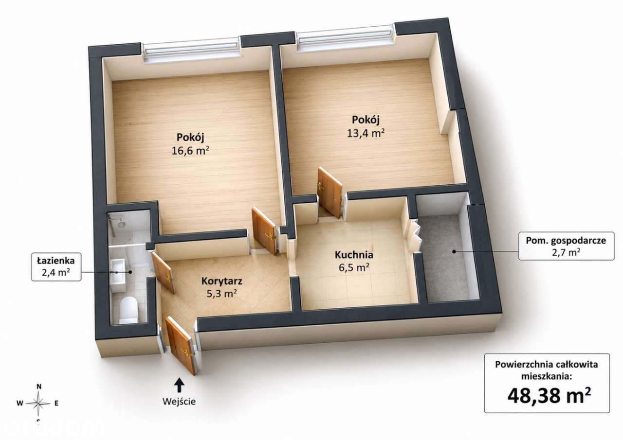 Mieszkanie na sprzedaż, 2 pokoje, 48 m², Sławno