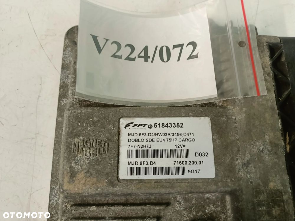STEROWNIK SILNIKA KOMPUTER FIAT DOBLO 00-10 51843352 NO V224/072 - 2