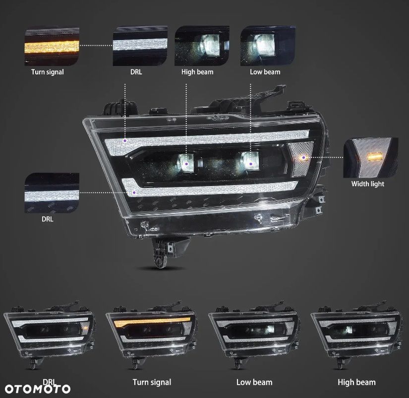 Reflektor Lampa kpl Vland Full Bi Led Neon Tuning Dodge Ram V 5 1500 19-24 - 6