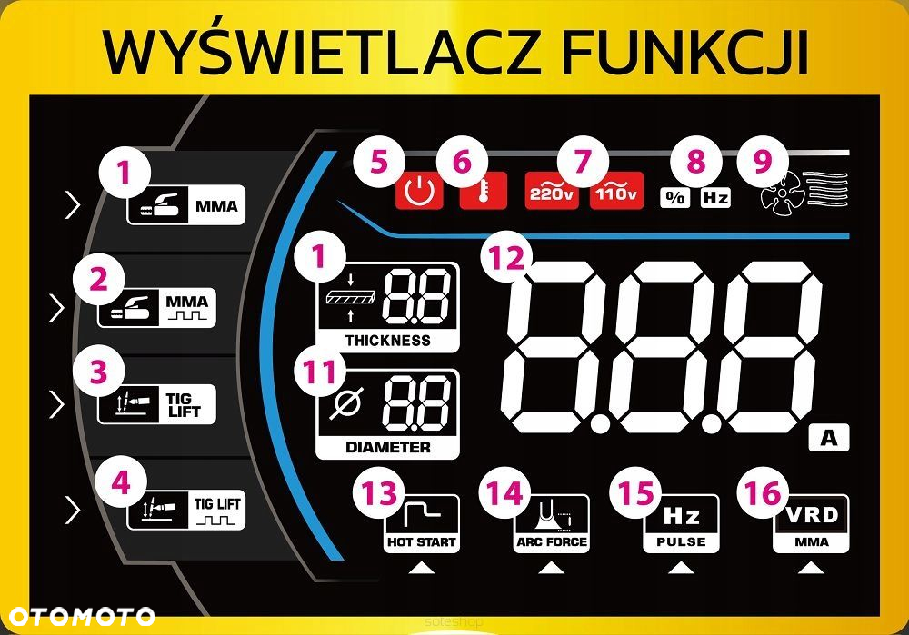 SPAWARKA INWERTOROWA INWERTEROWA LCD MMA PULSE TIG-LIFT 330A IGBT 6,7 kVA - 9