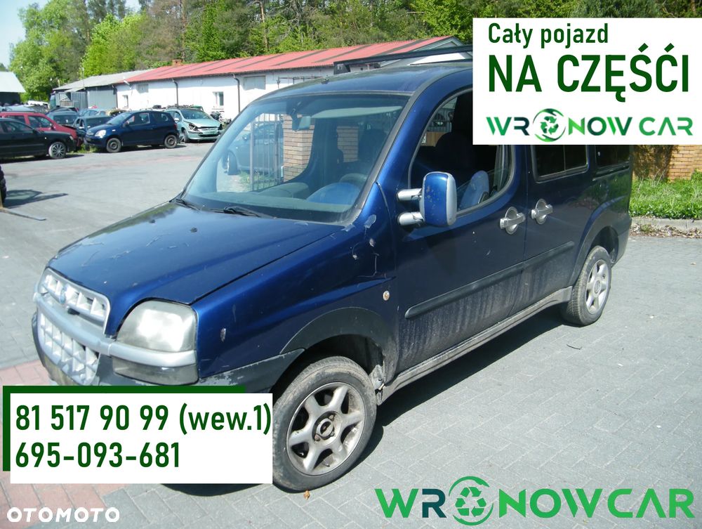 Fiat Doblo I (00-04r.) 1.9 JTD 100KM. Silnik 182B9000  (223ZXE1A) Skrzynia 55201066  (71723123; 55180658) lakier 480 BLUE VITALITY DERIN MAVI. Cały na części. GWARANCJA !!!  Przód Tył Zestaw Komplet Drzwi Klapa Zderzak Błotnik Maska Grill Atrapa Szyba Pas Lampa Lusterko Boczki Fotel Kanapa Kokpit Deska Rozdzielcza Przełącznik Włącznik Sterownik Przewody Wiązka Instalacja Moduł Komputer Czujnik Listwa Pompa Alternator Wtryski Głowica Rozrusznik Kompresor Sprzęgło Dwumas Silnik Skrzynia ABS Klimatyzacji Paliwa Wspomagania Kolektor Turbina Przepustnica Zawór Chłodnica Koło Hak Belka Sanki Zawieszenie Mcpherson Półoś Amortyzator Wydech Tłumik Zacisk Most - 1