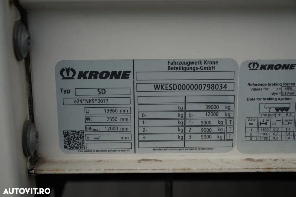 Krone CORTINĂ KRONE / LATERALĂ DE PLĂTIRE / AXĂ RIDICATĂ / SAF / STANDARD - 26