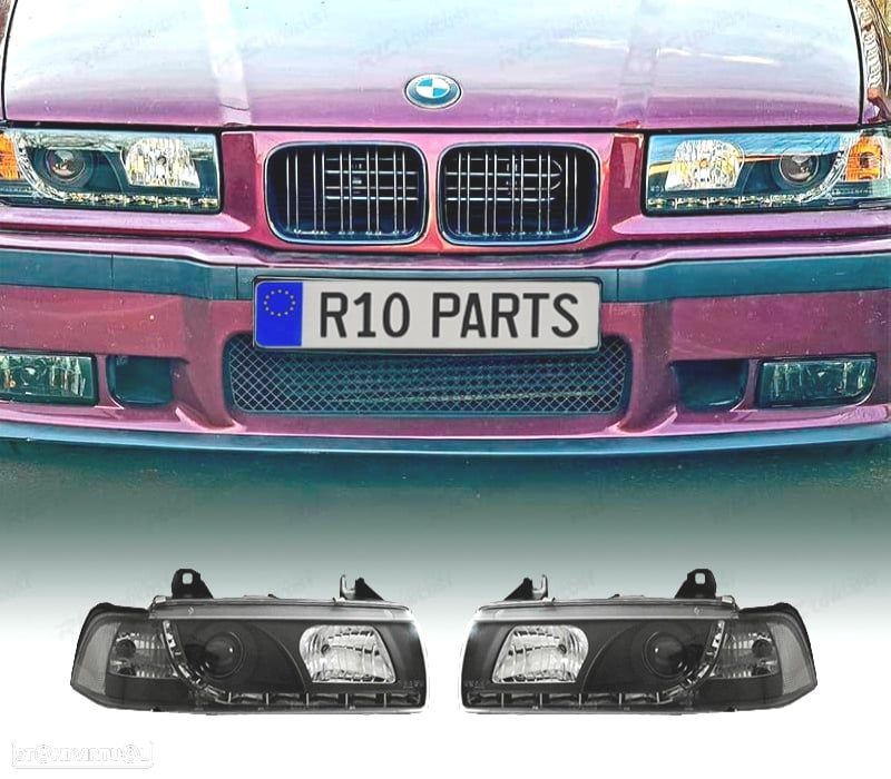 FARÓIS BMW E36 90-99 LUZ DIURNA FUNDO NEGRO - 1