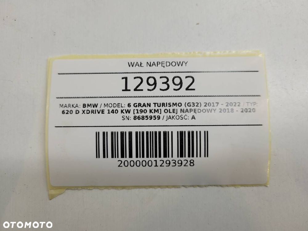 WAŁ NAPĘDOWY TYŁ BMW 6 GT G32 2.0D XDRIVE 190KM EUROPA 8685959 - 15