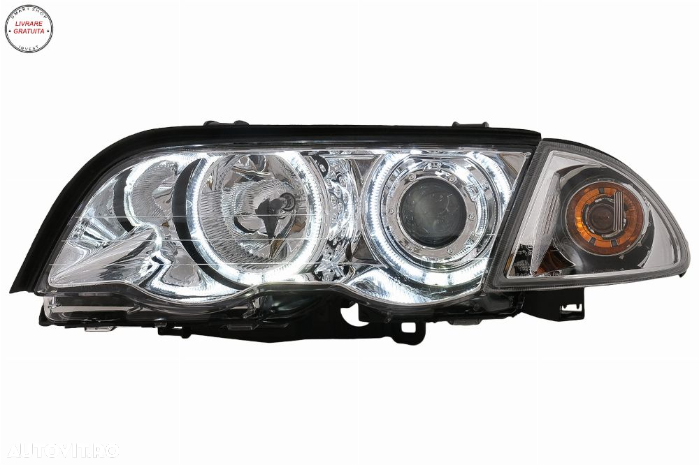 Faruri Angel Eyes BMW Seria 3 E46 Sedan Touring (05.1998-08.2001) Crom- livrare gratuita - 10