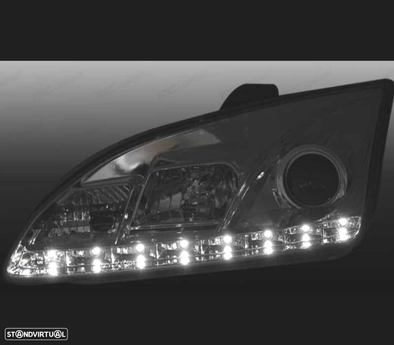 FARÓIS FRONTAIS FORD FOCUS MK2 LUZ DIURNA LED 5W FUNDO CROMADO - 3