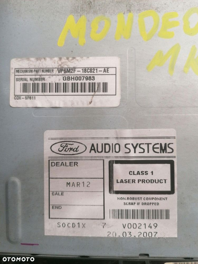 radio cd ford mondeo mk4 vp6m2f-18c821-ae - 3