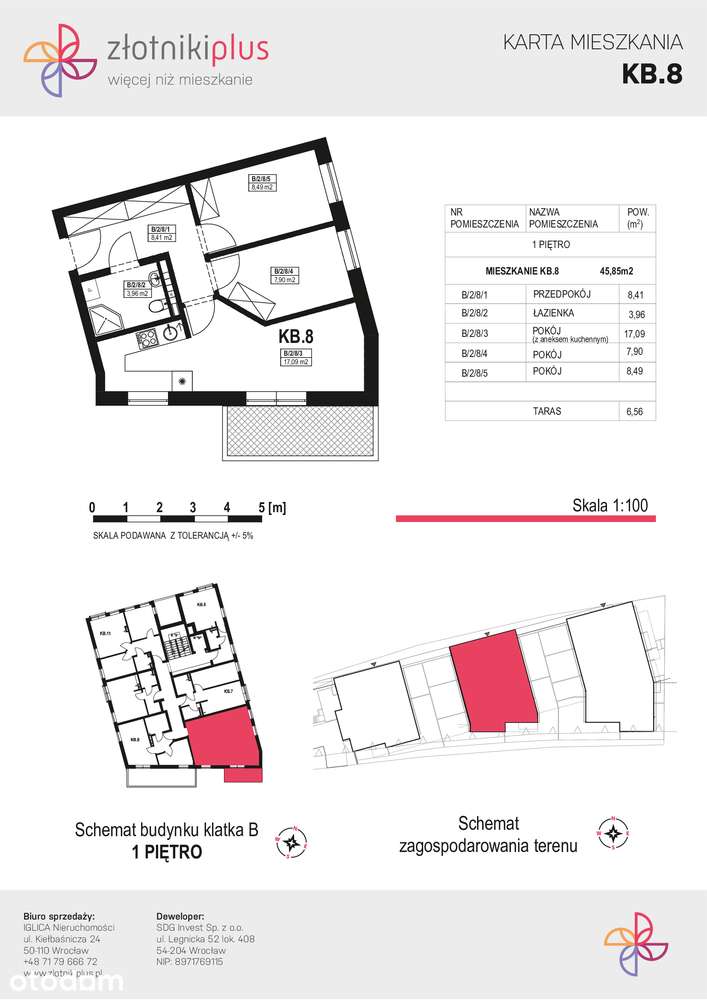 Mieszkanie 3-pok. 46,29 m² z miejscem parkingowym- Wrocław, Złotniki
