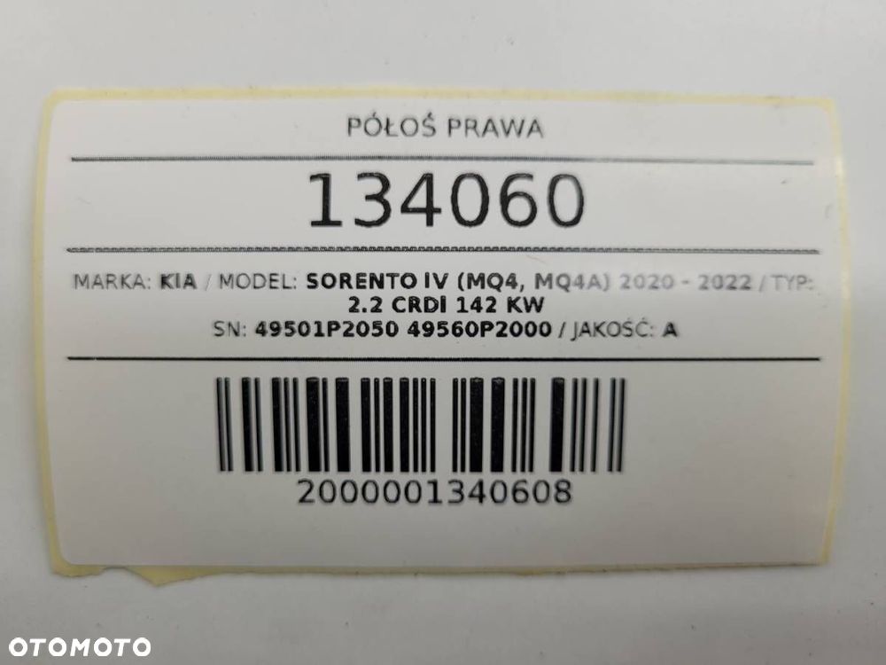 PÓŁOŚ PRZÓD PRZEDNIA PRAWA DŁUGA AUTOMAT KIA SOERNTO IV 49501P2050 - 12
