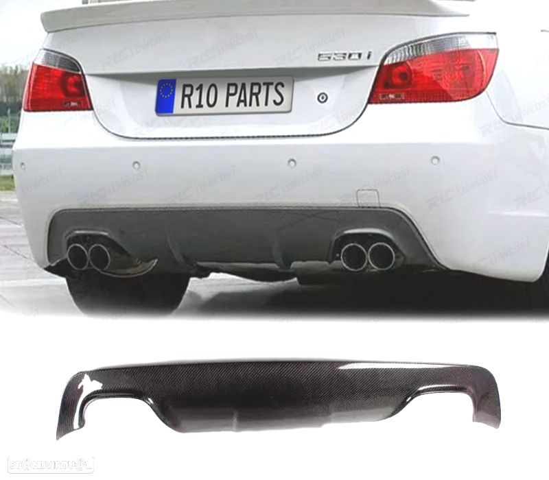 DIFUSOR TRASEIRO BMW E60 03-10 LOOK M SAÍDA DUPLA CARBONO - 1