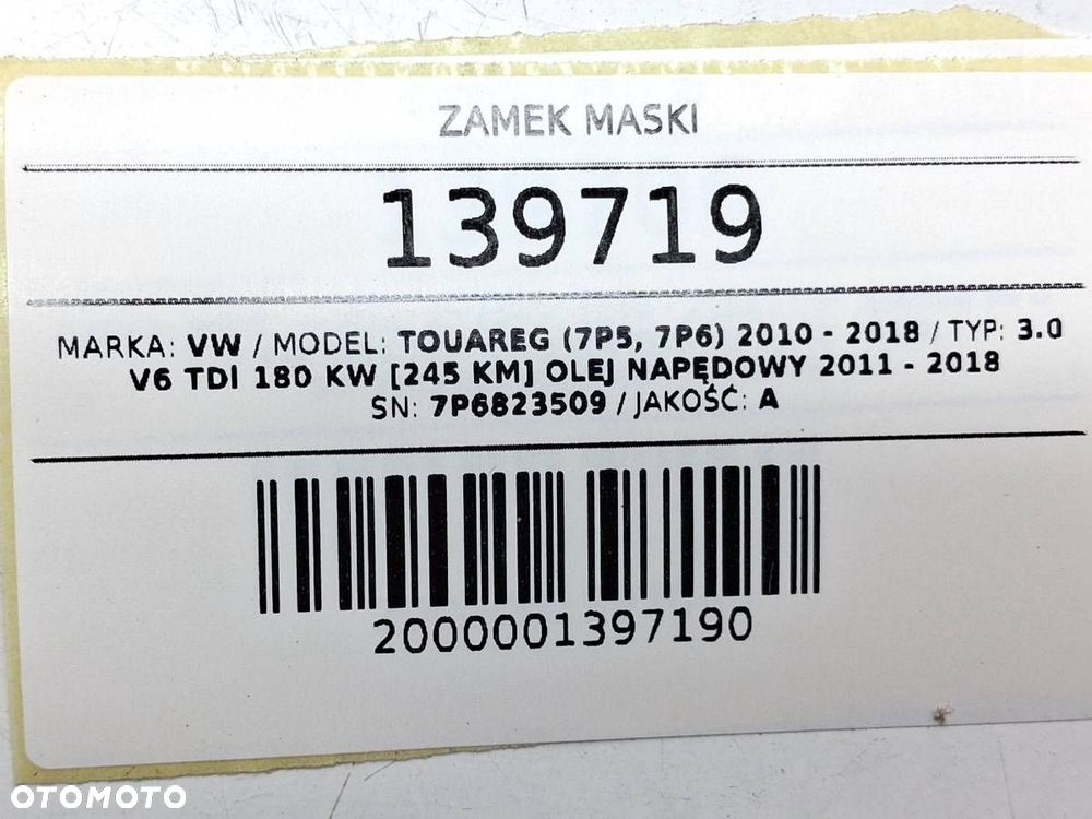 ZAMEK MASKI VW TOUAREG II 7P 7P6823509 2011 EUROPA - 5