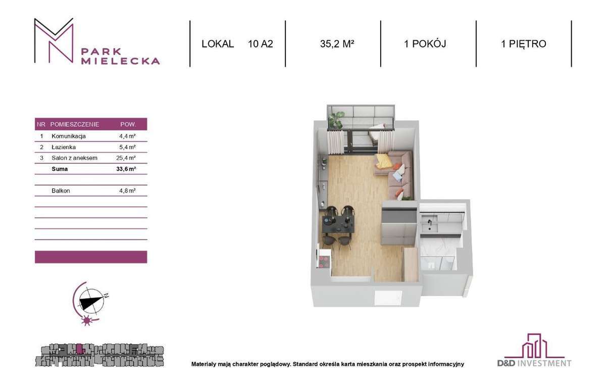 PARK MIELECKA Kawalerka 35,2 m2 + balkon