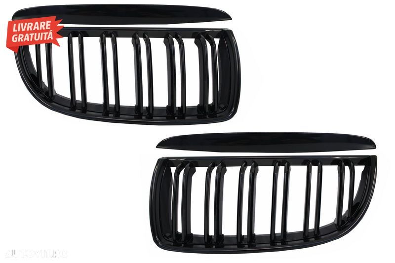 Grile Centrale Duble BMW Seria 3 E90 E91 Pre-LCI (2005-2008) M-Design Negru Lucios- livrare gratuita - 1