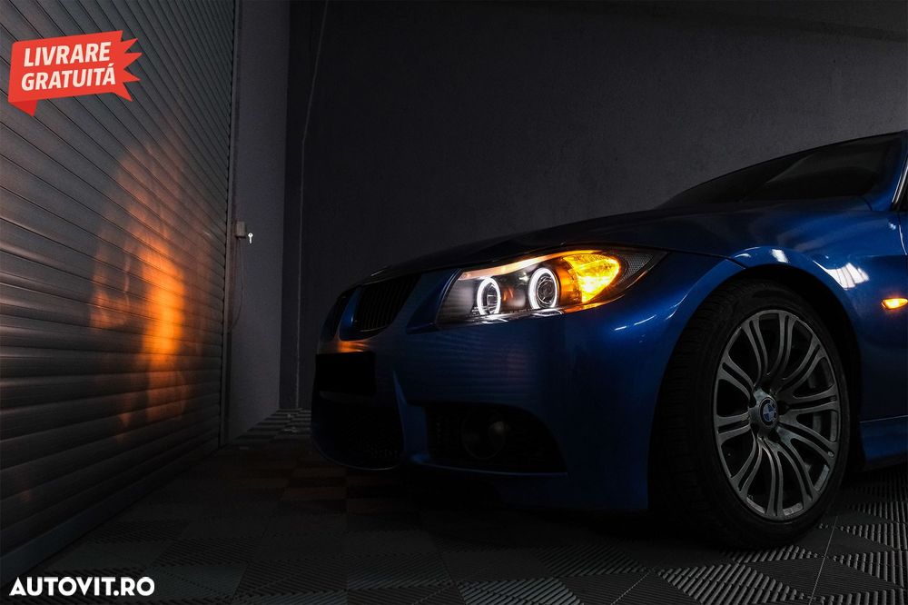 Faruri BMW Seria 3 E90 Sedan E91 Touring (03.2005-08.2008) Angel Eyes Negru- livrare gratuita - 13