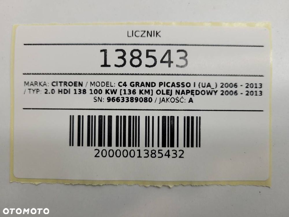 LICZNIK ZEGARY CITROEN C4 GRAND PICASSO I 2.0 HDI 136KM EUROPA 9663389080 - 11