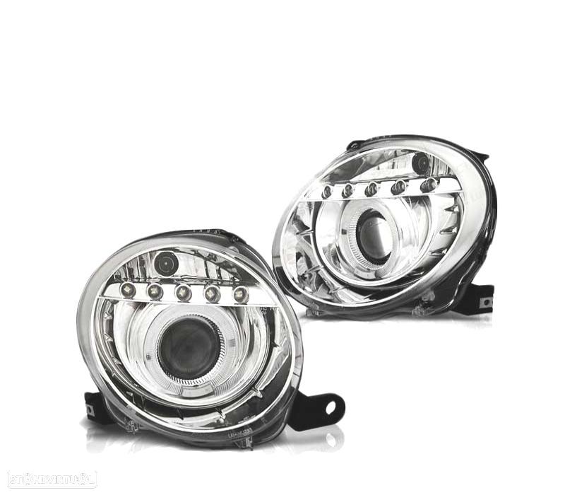FARÓIS ANGEL EYES LED PARA FIAT 500 07- CROMADO - 2