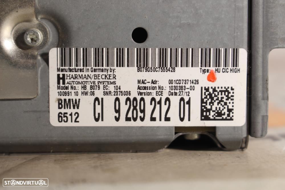 Rádio BMW Serie 1 / 2 / 3 / 4 - 65129289212 / 9289212 - 7