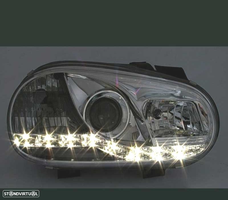 FARÓIS FERNTE LUZ DIURNA LED GOLF 4 FUNDO CROMADO - 2