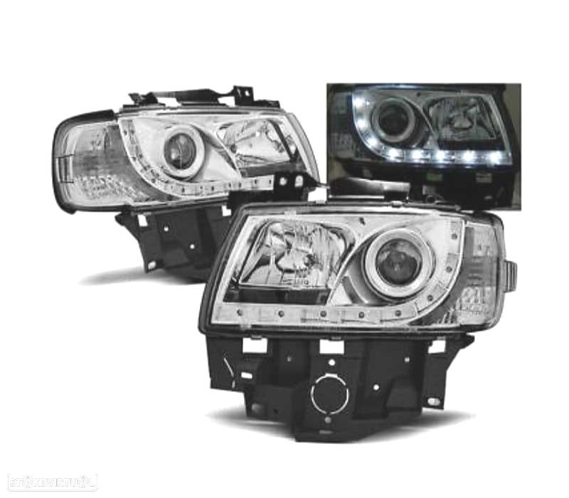 FARÓIS VOLKSWAGEN VW T4 CARAVELLE MULTIVAN 97-03 LUZ DIURNA FUNDO CROMADO - 1