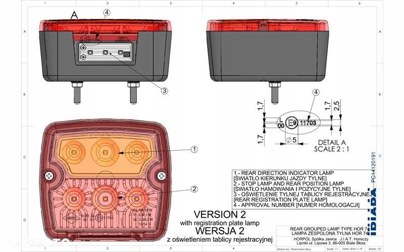 LAMPA ZESPOLONA TYLNA LED Z OŚWIETLENIEM TABLICY REJESTRACYJNEJ 12/24V - 2