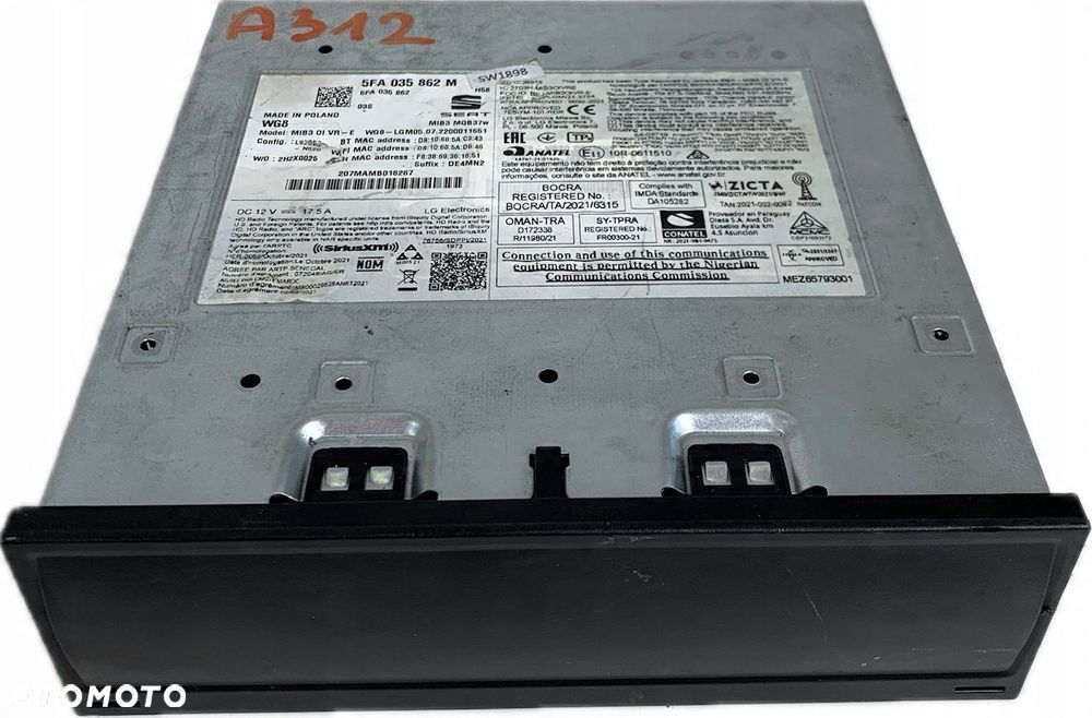 A312 CZYTNIK MULTIMEDIA NAWIGACJA MIB3 SEAT LEON IV 5FA035862M - 5