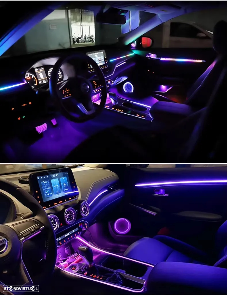 Kit de 18 peças em led luz ambiente com led alta qualidade COB-RGB multicolor para habitáculo, tablier, bancos 16 milhões de cores (azul, azul gelo, vermelho, verde, vermelho, branco, roxo, laranja, amarelo, etc.) - 4
