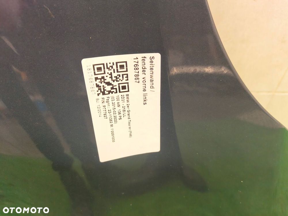 BMW 2 F46 BŁOTNIK LEWY PRZÓD PRZEDNI C09 - 2