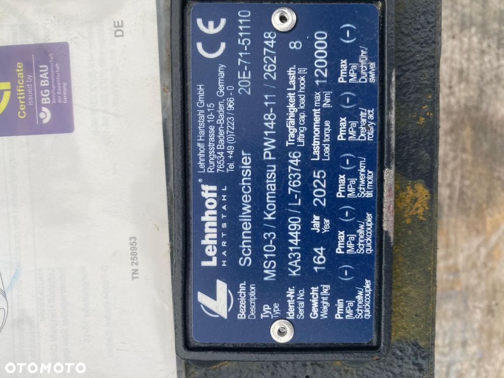 Inny NOWE szybkozłącze Lehnhoff MS10-3 do Komatsu PW148-11 2025 - 6