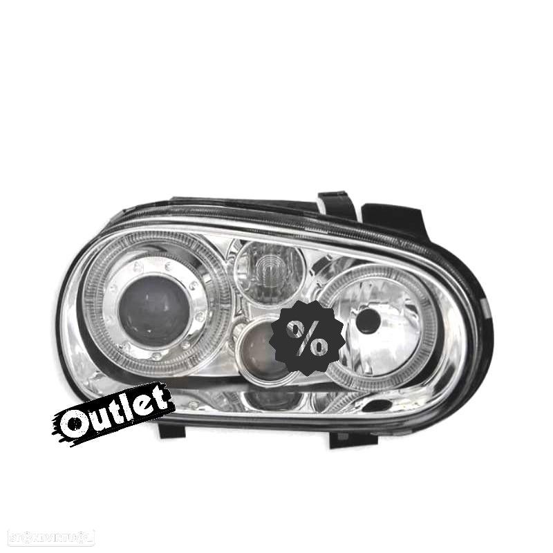 R145299C3 FARÓIS FRENTE ANGEL EYES VOLKSWAGEN VW GOLF IV LOOK R32 FUNDO CROMADO - 1