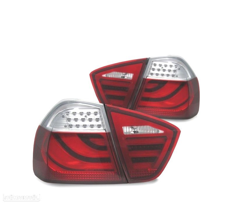 FAROLINS TRASEIROS BMW E90 05-08 CELIS LED VERMELHO CROMADO - 1