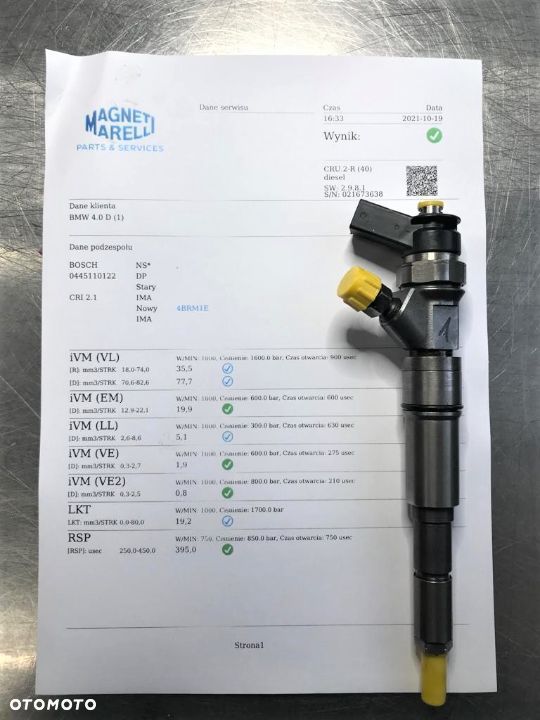 WTRYSKIWACZ TEST 4.0 D 0445110122 WTRYSK WYDRUK IMA SPRAWDZONE BMW E65 E66 7788812 - 2