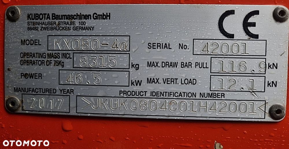 Kubota KX080-4 Koparka Gąsienicowa 8,5 tony długie ramię PLUS. Maszyna jak Nowa z Salonu. Dekra 2026r Dokumenty serwisowe książka! Import Norwegia! Klima. Pompa Tankowania. Ani deka luzów i wycieków! Silnik 4 cyl. 75 km.  Niski Oryginalny Przebieg 3960 mtg. Dodatkowe linie Hydra. Radio Bluetooth! - 6