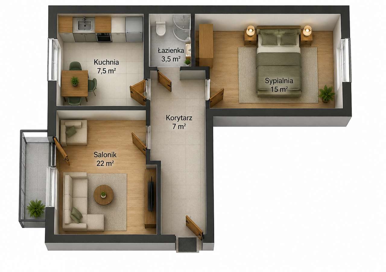 2-pokojowe mieszkanie 54,8 m² |1 piętro | Radom, ul. Młodzianowska 16