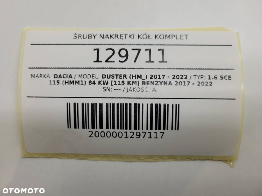 ŚRUBY NAKRĘTKI KÓŁ KOMPLET 20 SZT DACIA DUSTER II M12X1.5 17MM - 5