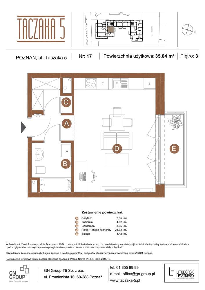 Taczaka 5 | kawalerka z balkonem i widokiem na zielone patio | A/3/17 - Pełny obrazek: 4/25