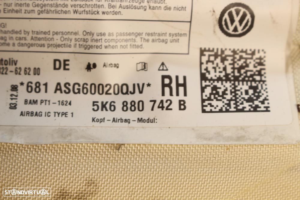 Airbag De Cortina Direito Volkswagen Golf Vi (5K1)  5K6880742b / Passa - 5