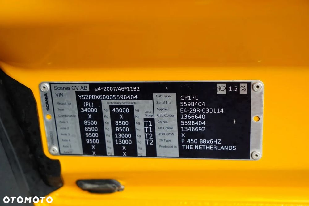 Scania P 450 XT  / 8x6 / WYWROTKA TYLNOZSYPOWA / OPTICRUISE / OPONY 100% /  EURO 6 - 37